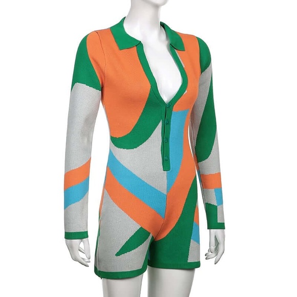 Geo Print Long-Sleeve Romper - Picture 3 of 3